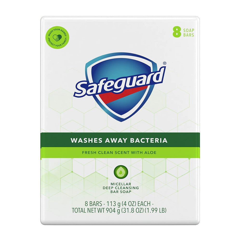 Safeguard Deodorant Bar Soap, White with Aloe, 4 Oz, 8 Ea